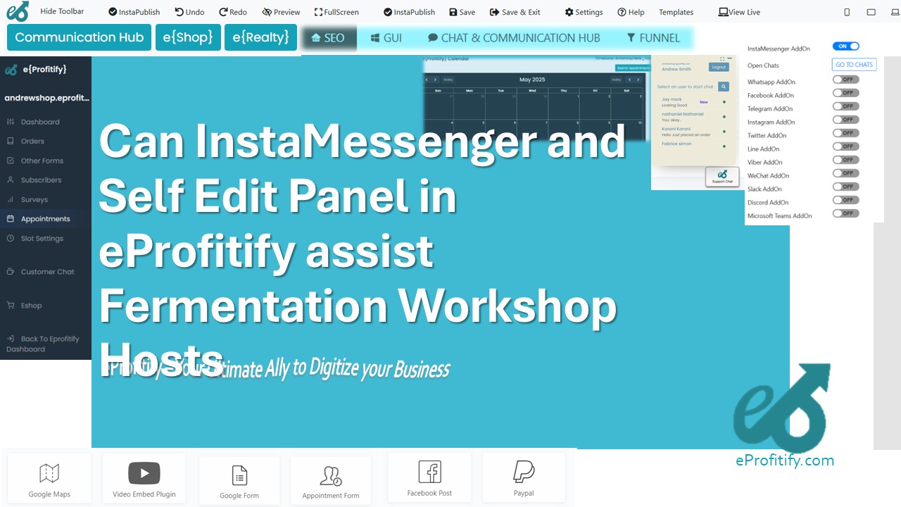 Can InstaMessenger and Self Edit Panel in eProfitify assist Fermentation Workshop Hosts